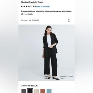 Pleated Straight Pants, New, black